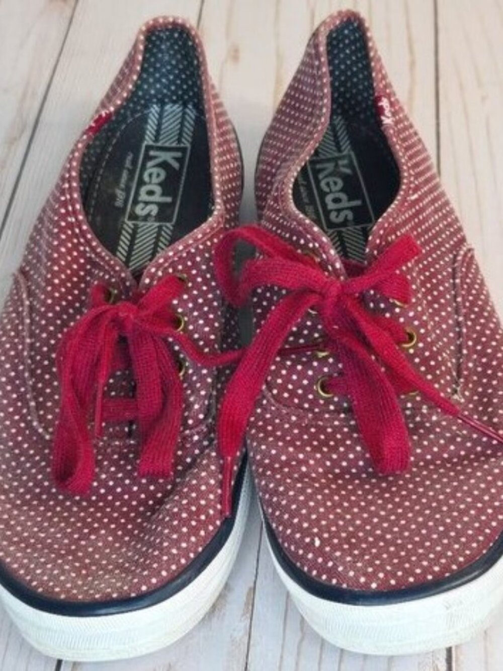 Keds Champion Canvas Sneakers Red Polka Dot Lace Up Shoes Women's Size 9.5